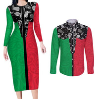 Vanuatu Cowboy Couples Matching Long Sleeve Bodycon Dress and Long Sleeve Button Shirt Cowboy Symbols Split Stylized - Polynesian Pride