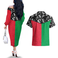 Vanuatu Cowboy Couples Matching Off The Shoulder Long Sleeve Dress and Hawaiian Shirt Cowboy Symbols Split Stylized LT14 - Polynesian Pride