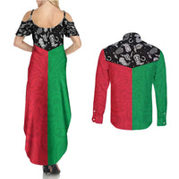 Vanuatu Cowboy Couples Matching Summer Maxi Dress and Long Sleeve Button Shirt Cowboy Symbols Split Stylized - Polynesian Pride
