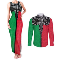 Vanuatu Cowboy Couples Matching Tank Maxi Dress and Long Sleeve Button Shirt Cowboy Symbols Split Stylized LT14 Green - Polynesian Pride