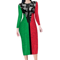 Vanuatu Cowboy Family Matching Long Sleeve Bodycon Dress and Hawaiian Shirt Cowboy Symbols Split Stylized LT14 Mom's Dress Green - Polynesian Pride