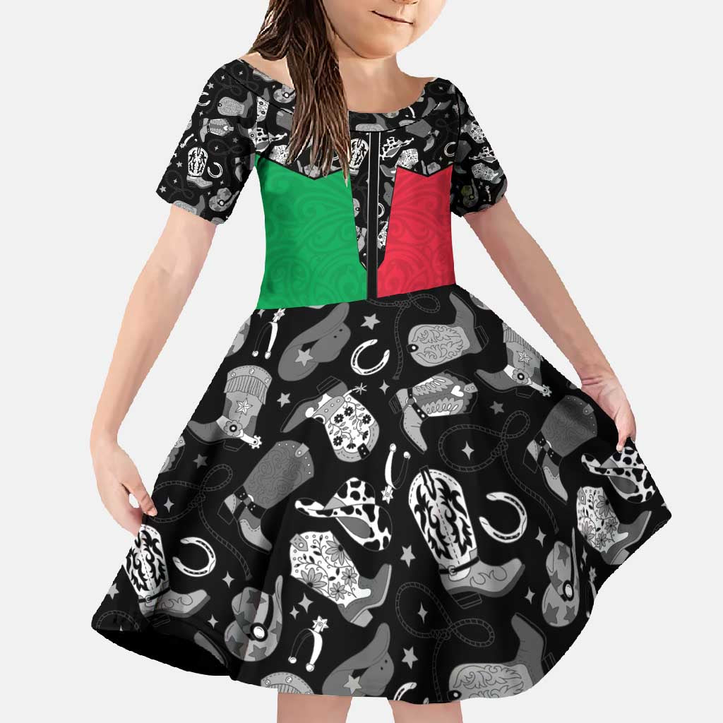Vanuatu Cowboy Family Matching Mermaid Dress and Hawaiian Shirt Cowboy Symbols Split Stylized LT14 Daughter's Dress Green - Polynesian Pride