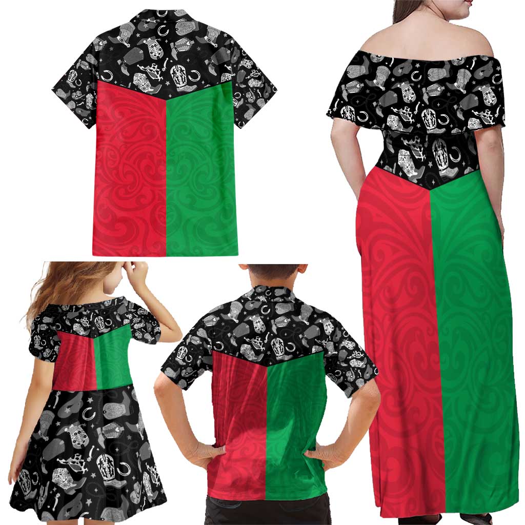 Vanuatu Cowboy Family Matching Off Shoulder Maxi Dress and Hawaiian Shirt Cowboy Symbols Split Stylized LT14 - Polynesian Pride