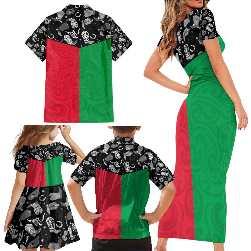 Vanuatu Cowboy Family Matching Short Sleeve Bodycon Dress and Hawaiian Shirt Cowboy Symbols Split Stylized LT14 - Polynesian Pride