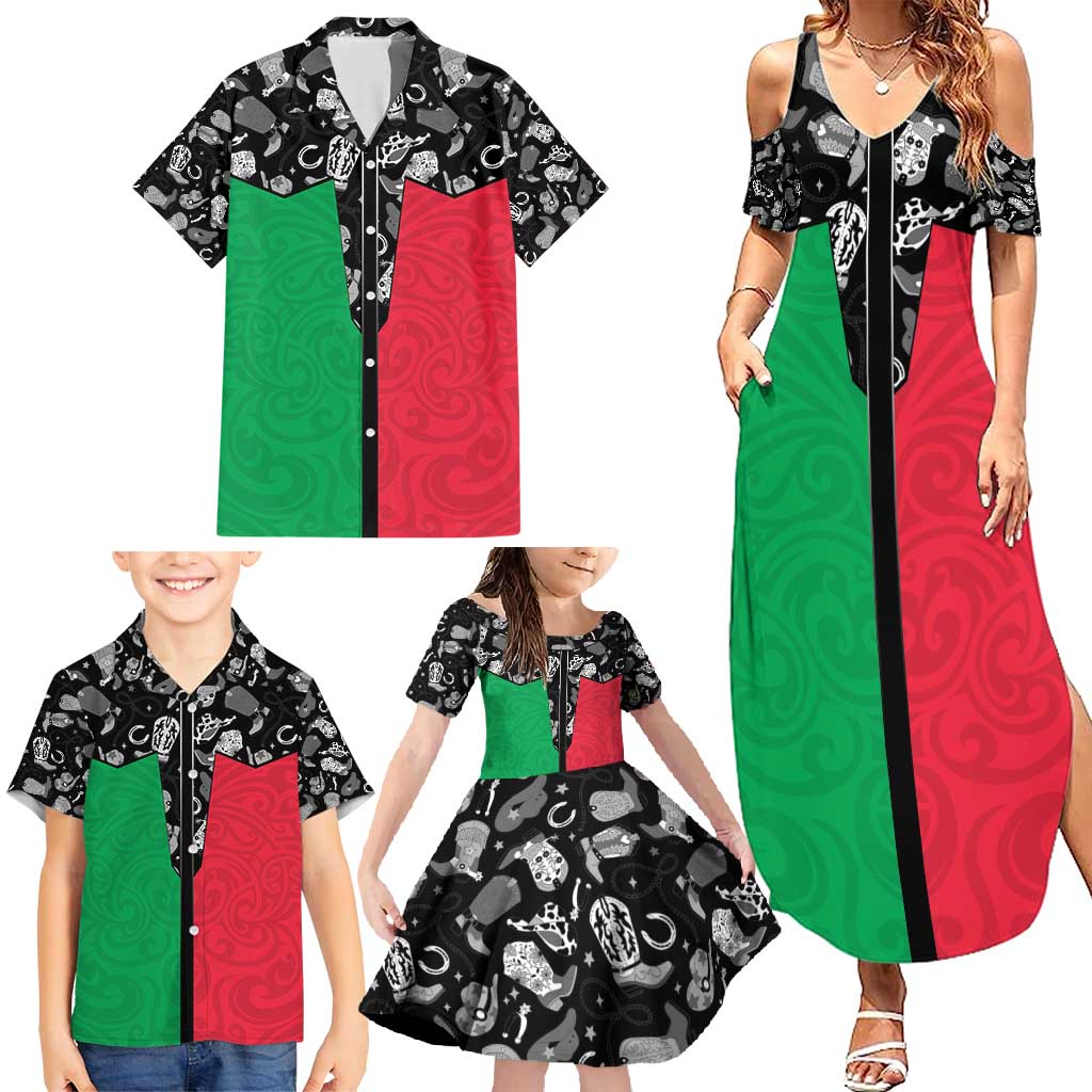 Vanuatu Cowboy Family Matching Summer Maxi Dress and Hawaiian Shirt Cowboy Symbols Split Stylized LT14 - Polynesian Pride