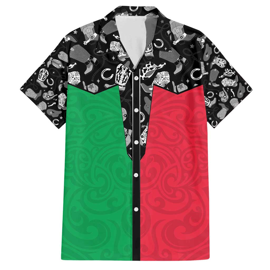 Vanuatu Cowboy Family Matching Summer Maxi Dress and Hawaiian Shirt Cowboy Symbols Split Stylized LT14 Dad's Shirt - Short Sleeve Green - Polynesian Pride