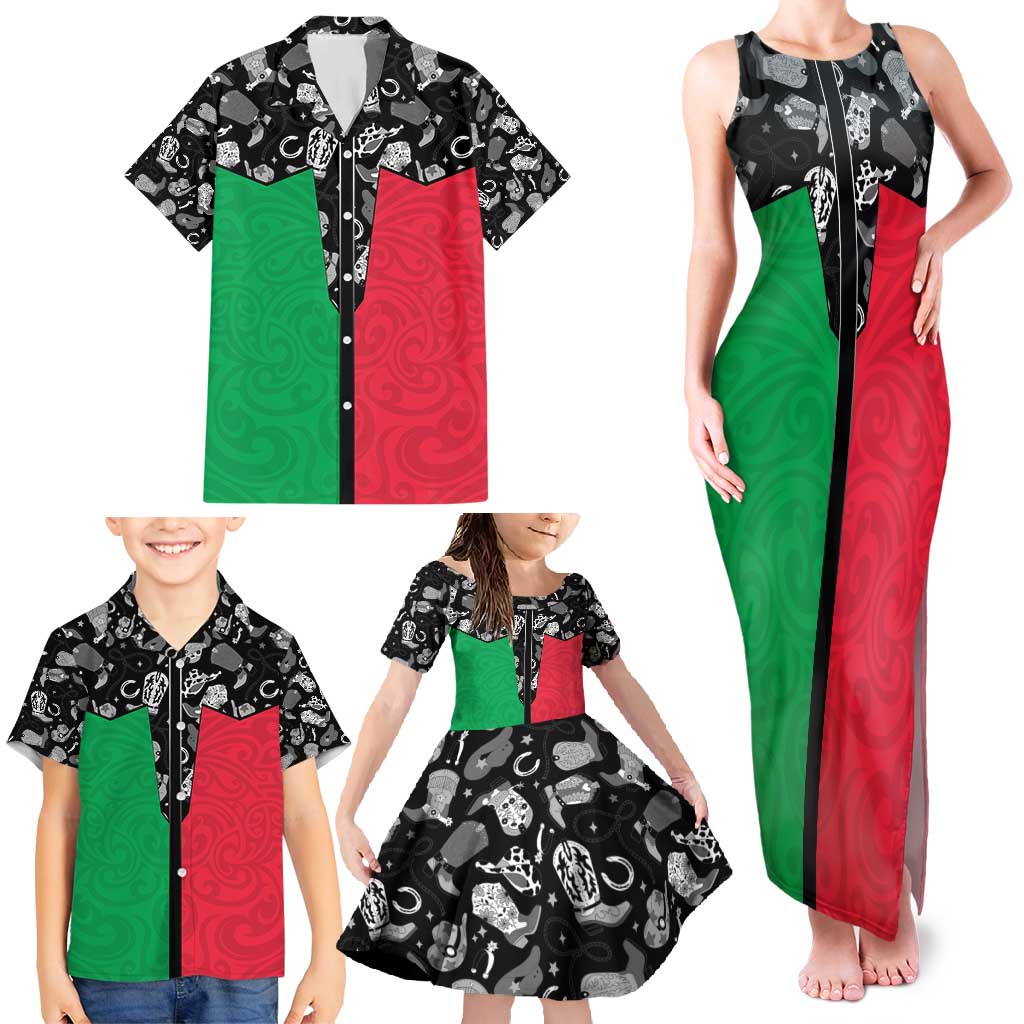 Vanuatu Cowboy Family Matching Tank Maxi Dress and Hawaiian Shirt Cowboy Symbols Split Stylized LT14 - Polynesian Pride