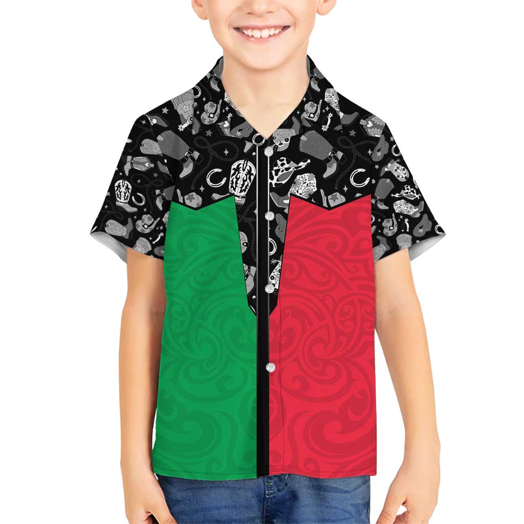 Vanuatu Cowboy Family Matching Tank Maxi Dress and Hawaiian Shirt Cowboy Symbols Split Stylized LT14 Son's Shirt Green - Polynesian Pride