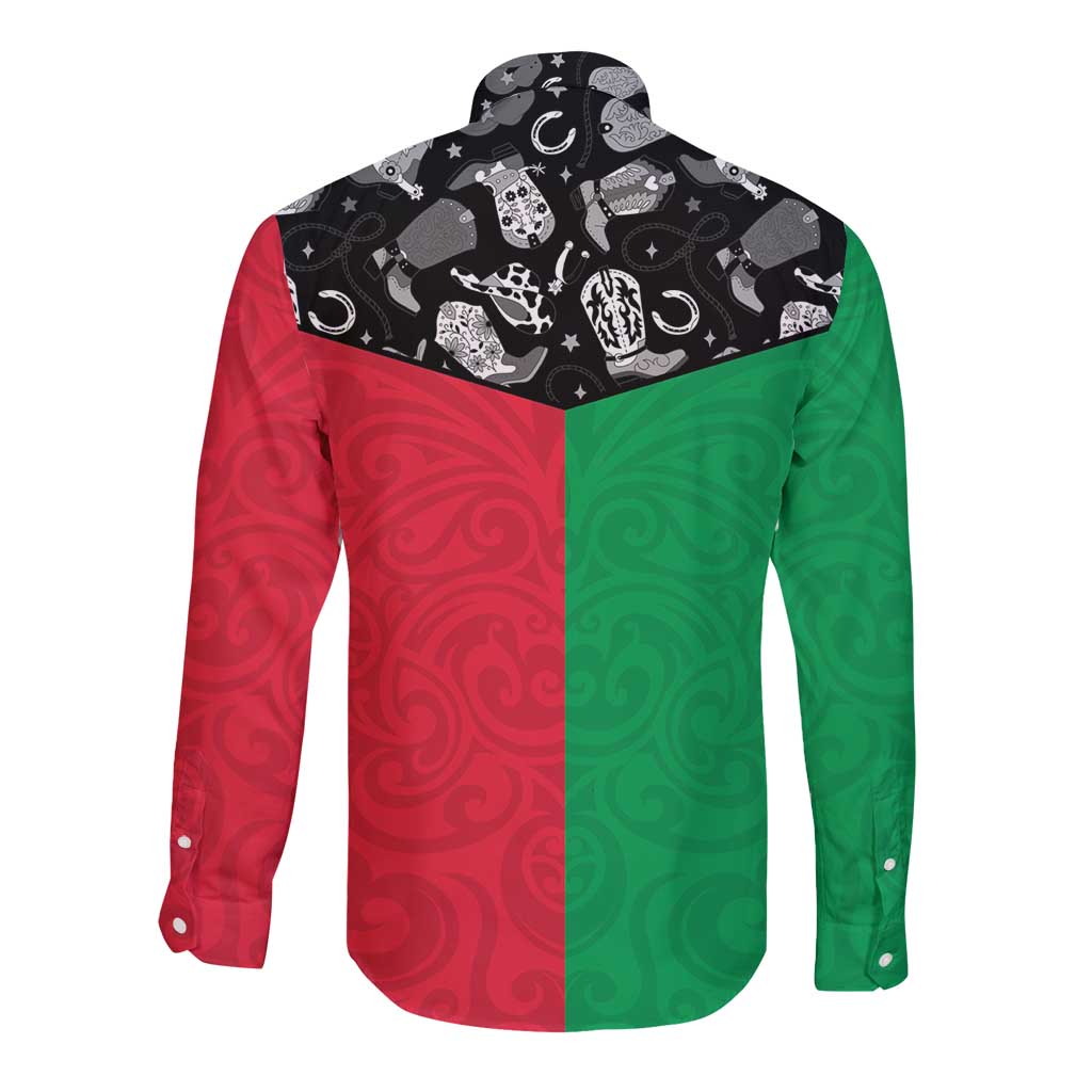 Vanuatu Cowboy Long Sleeve Button Shirt Cowboy Symbols Split Stylized - Polynesian Pride