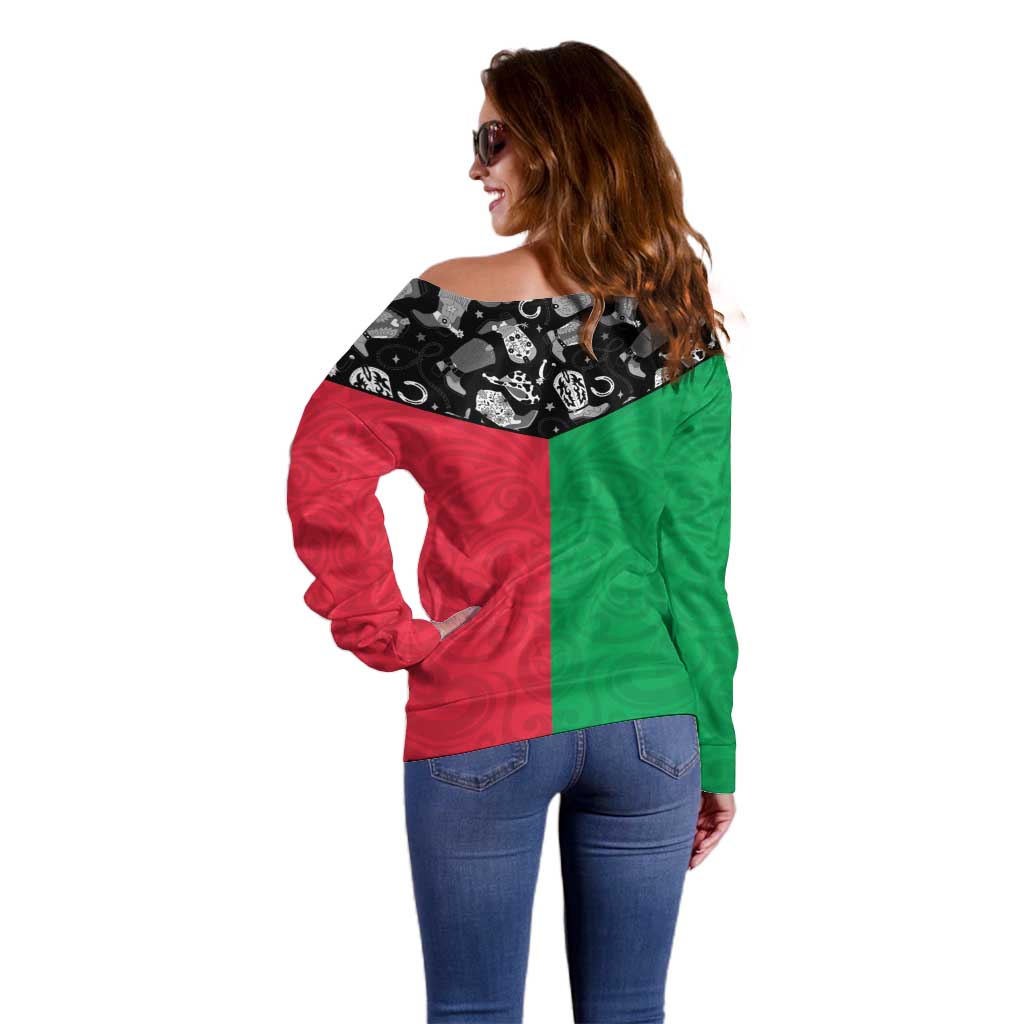 Vanuatu Cowboy Off Shoulder Sweater Cowboy Symbols Split Stylized - Polynesian Pride