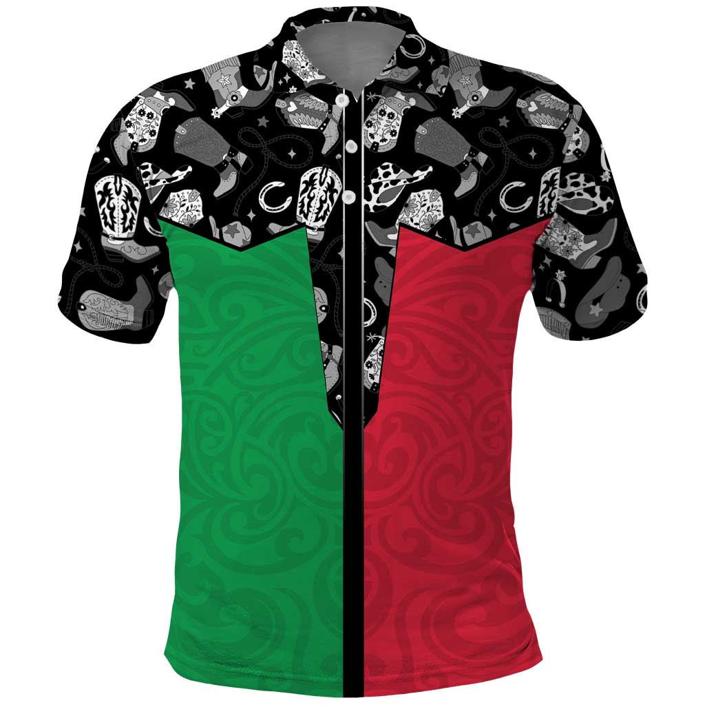 Vanuatu Cowboy Polo Shirt Cowboy Symbols Split Stylized - Polynesian Pride