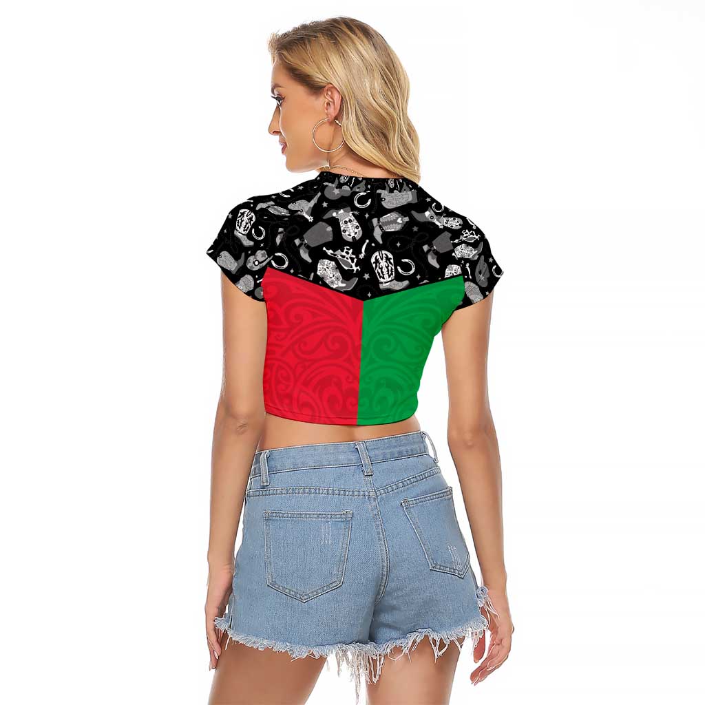 Vanuatu Cowboy Raglan Cropped T Shirt Cowboy Symbols Split Stylized - Polynesian Pride