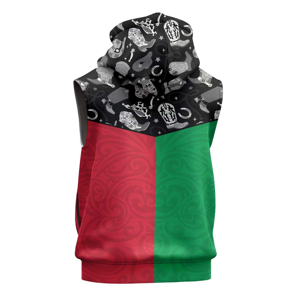 Vanuatu Cowboy Sleeveless Hoodie Cowboy Symbols Split Stylized - Polynesian Pride