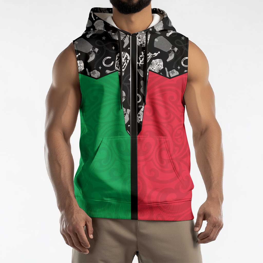 Vanuatu Cowboy Sleeveless Hoodie Cowboy Symbols Split Stylized - Polynesian Pride