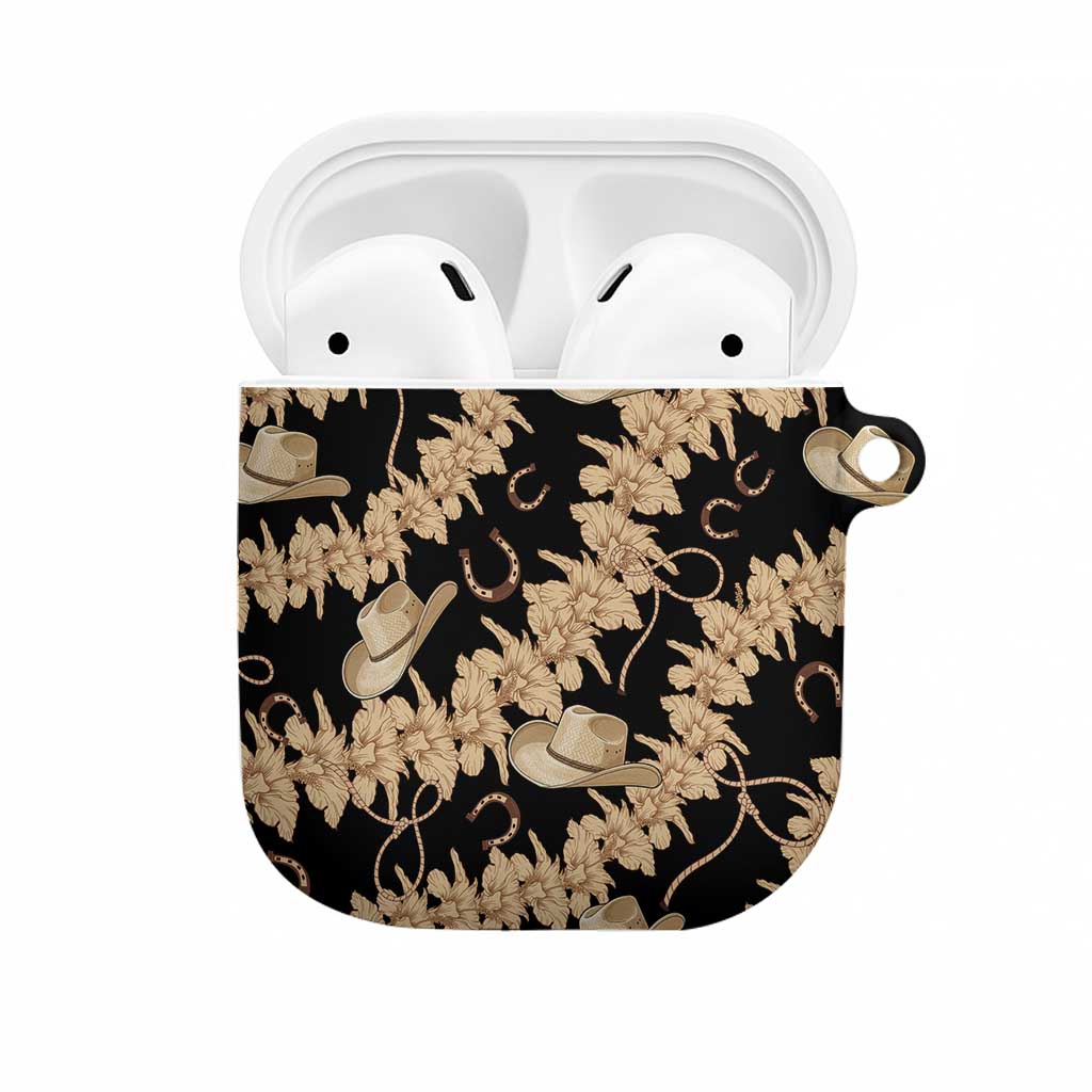 Vanuatu Cowboy AirPods Case Seamless Straw Hats Hibiscus LT14 Black - Polynesian Pride