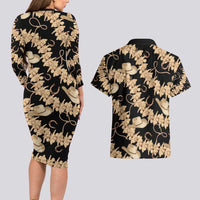 Vanuatu Cowboy Couples Matching Long Sleeve Bodycon Dress and Hawaiian Shirt Seamless Straw Hats Hibiscus LT14 - Polynesian Pride