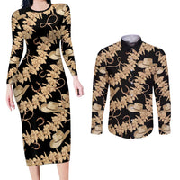 Vanuatu Cowboy Couples Matching Long Sleeve Bodycon Dress and Long Sleeve Button Shirt Seamless Straw Hats Hibiscus LT14 Black - Polynesian Pride