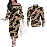 Vanuatu Cowboy Couples Matching Off The Shoulder Long Sleeve Dress and Long Sleeve Button Shirt Seamless Straw Hats Hibiscus LT14 Black - Polynesian Pride