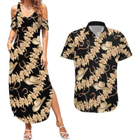 Vanuatu Cowboy Couples Matching Summer Maxi Dress and Hawaiian Shirt Seamless Straw Hats Hibiscus LT14 Black - Polynesian Pride