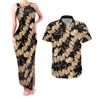 Vanuatu Cowboy Couples Matching Tank Maxi Dress and Hawaiian Shirt Seamless Straw Hats Hibiscus LT14 Black - Polynesian Pride