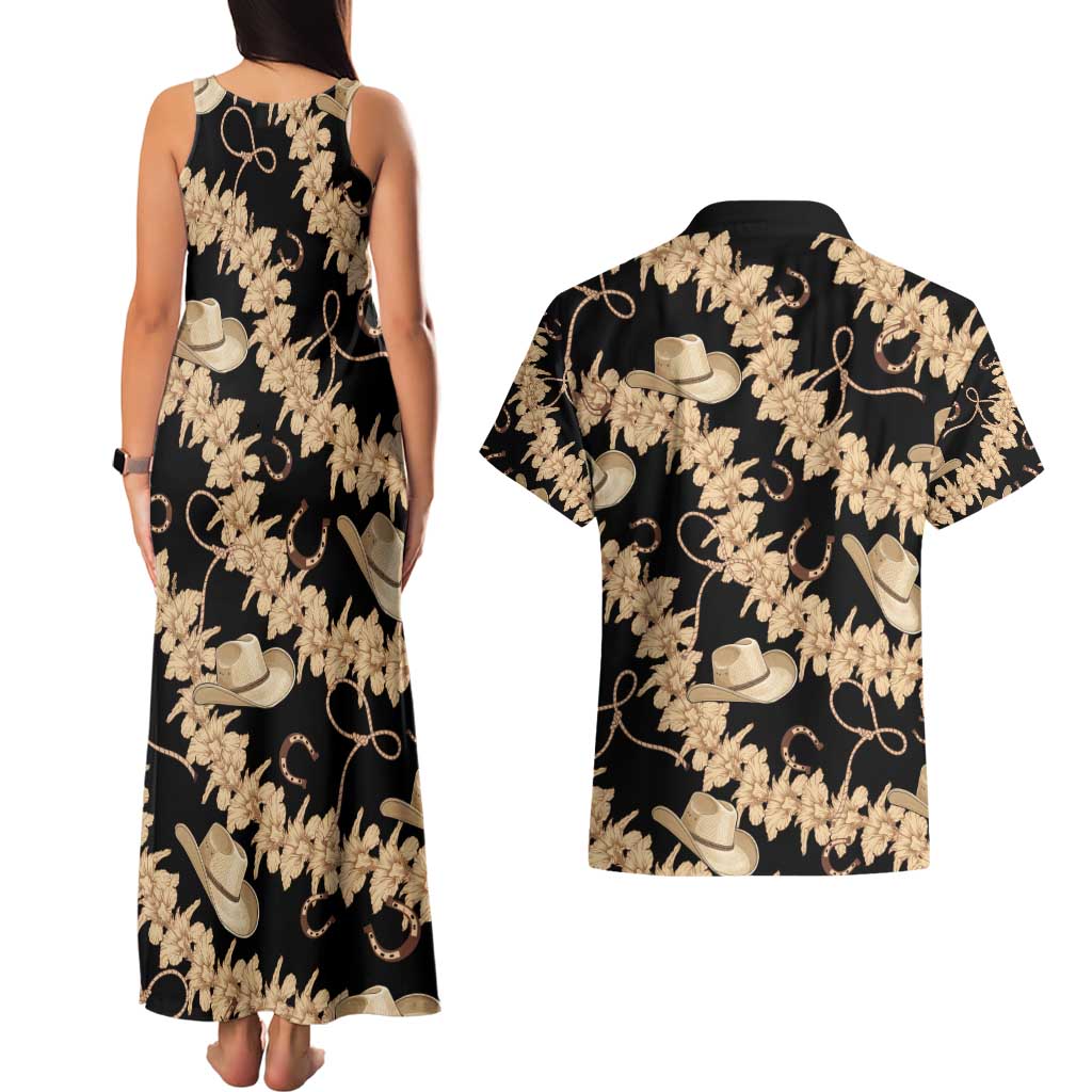 Vanuatu Cowboy Couples Matching Tank Maxi Dress and Hawaiian Shirt Seamless Straw Hats Hibiscus LT14 - Polynesian Pride