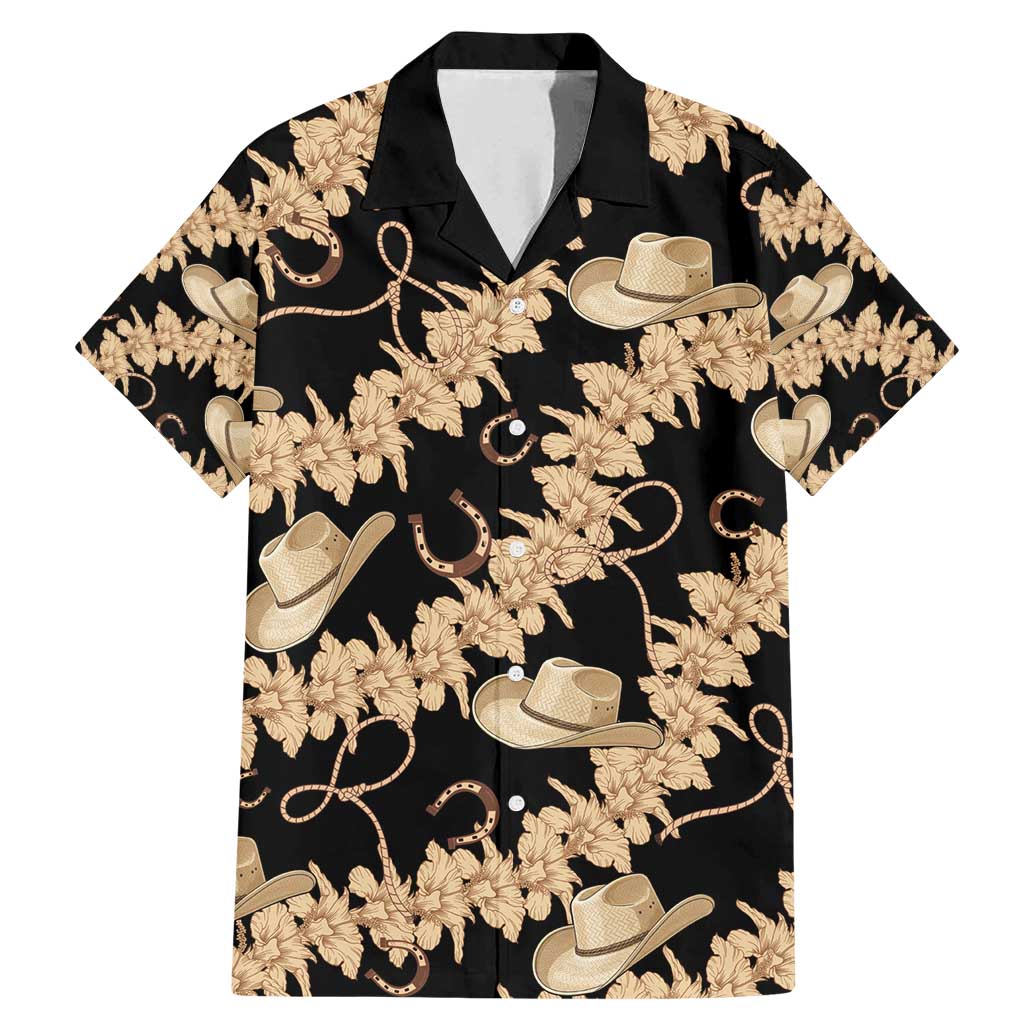 Vanuatu Cowboy Family Matching Mermaid Dress and Hawaiian Shirt Seamless Straw Hats Hibiscus LT14 Dad's Shirt - Short Sleeve Black - Polynesian Pride
