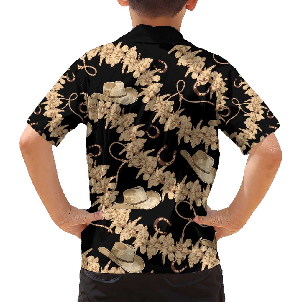 Vanuatu Cowboy Family Matching Off Shoulder Maxi Dress and Hawaiian Shirt Seamless Straw Hats Hibiscus LT14 - Polynesian Pride
