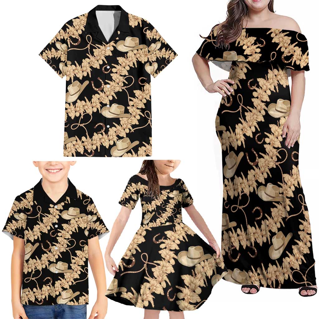Vanuatu Cowboy Family Matching Off Shoulder Maxi Dress and Hawaiian Shirt Seamless Straw Hats Hibiscus LT14 - Polynesian Pride