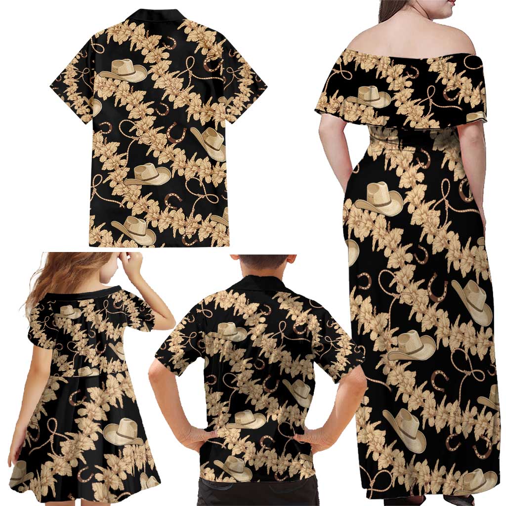 Vanuatu Cowboy Family Matching Off Shoulder Maxi Dress and Hawaiian Shirt Seamless Straw Hats Hibiscus LT14 - Polynesian Pride