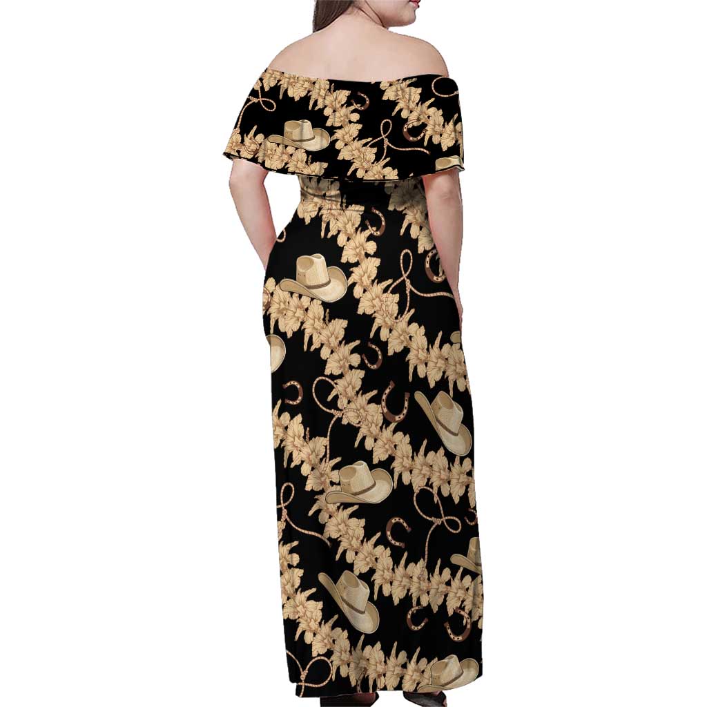 Vanuatu Cowboy Family Matching Off Shoulder Maxi Dress and Hawaiian Shirt Seamless Straw Hats Hibiscus LT14 - Polynesian Pride