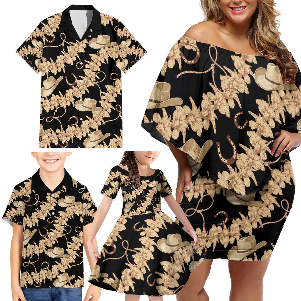 Vanuatu Cowboy Family Matching Off Shoulder Short Dress and Hawaiian Shirt Seamless Straw Hats Hibiscus LT14 - Polynesian Pride