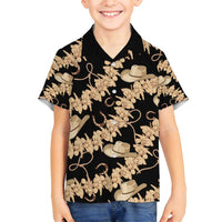 Vanuatu Cowboy Family Matching Off Shoulder Short Dress and Hawaiian Shirt Seamless Straw Hats Hibiscus LT14 Son's Shirt Black - Polynesian Pride