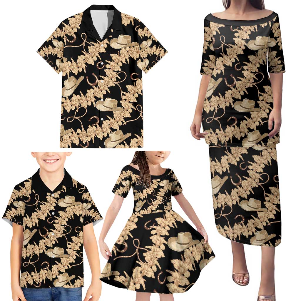 Vanuatu Cowboy Family Matching Puletasi and Hawaiian Shirt Seamless Straw Hats Hibiscus LT14 - Polynesian Pride