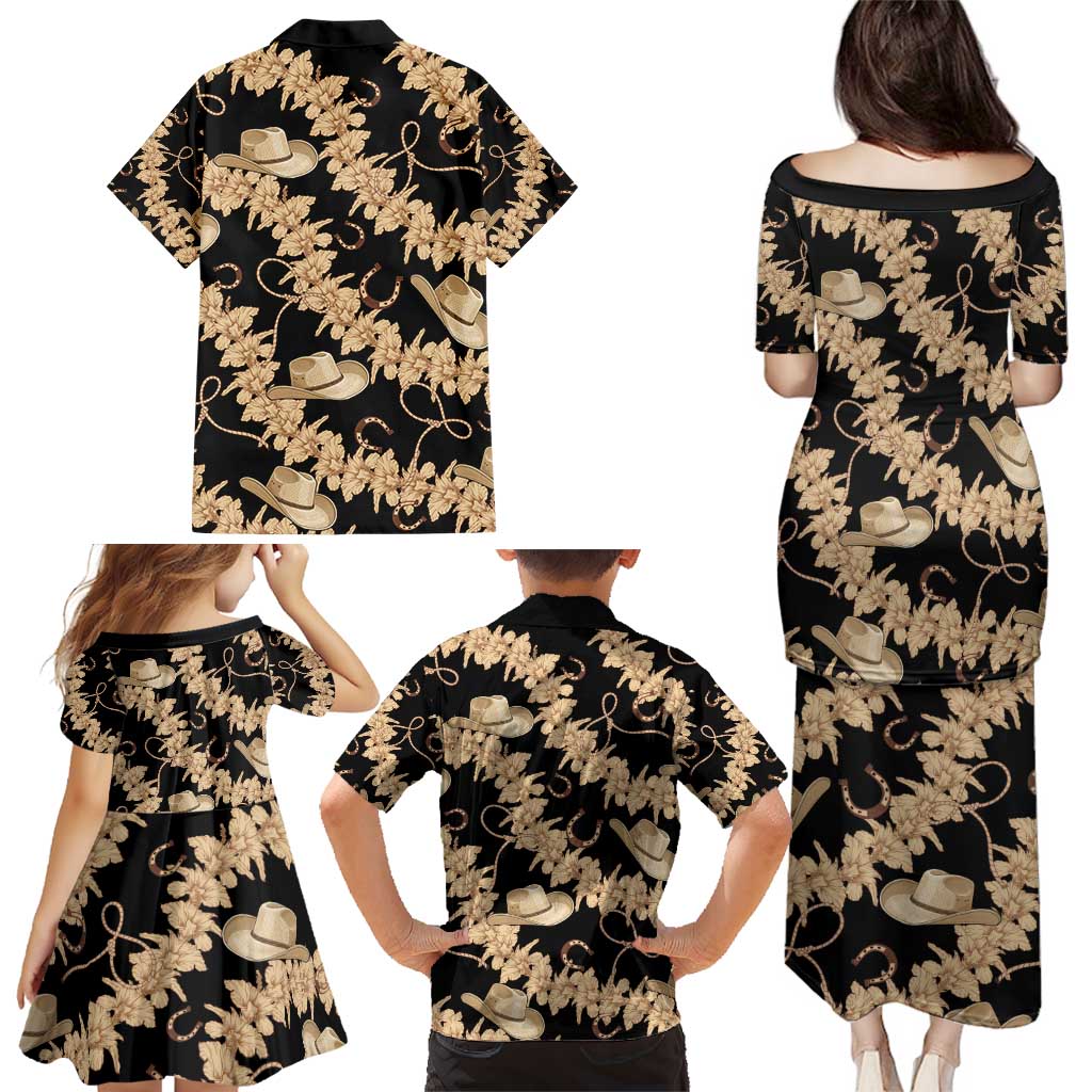 Vanuatu Cowboy Family Matching Puletasi and Hawaiian Shirt Seamless Straw Hats Hibiscus LT14 - Polynesian Pride