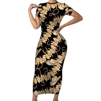 Vanuatu Cowboy Family Matching Short Sleeve Bodycon Dress and Hawaiian Shirt Seamless Straw Hats Hibiscus LT14 Mom's Dress Black - Polynesian Pride