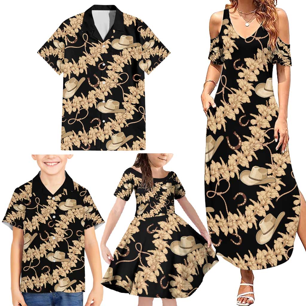 Vanuatu Cowboy Family Matching Summer Maxi Dress and Hawaiian Shirt Seamless Straw Hats Hibiscus LT14 - Polynesian Pride