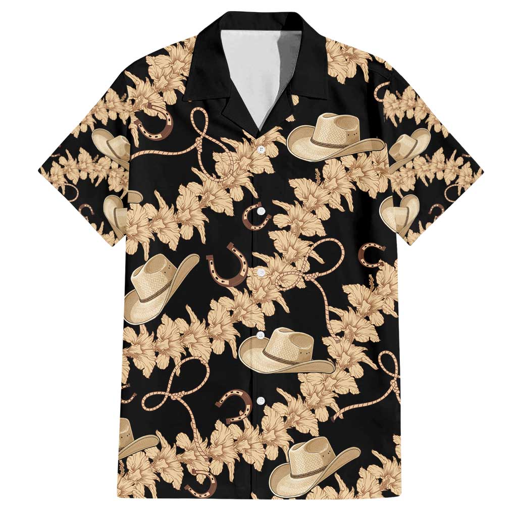 Vanuatu Cowboy Family Matching Summer Maxi Dress and Hawaiian Shirt Seamless Straw Hats Hibiscus LT14 Dad's Shirt - Short Sleeve Black - Polynesian Pride