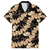 Vanuatu Cowboy Family Matching Summer Maxi Dress and Hawaiian Shirt Seamless Straw Hats Hibiscus LT14 Dad's Shirt - Short Sleeve Black - Polynesian Pride