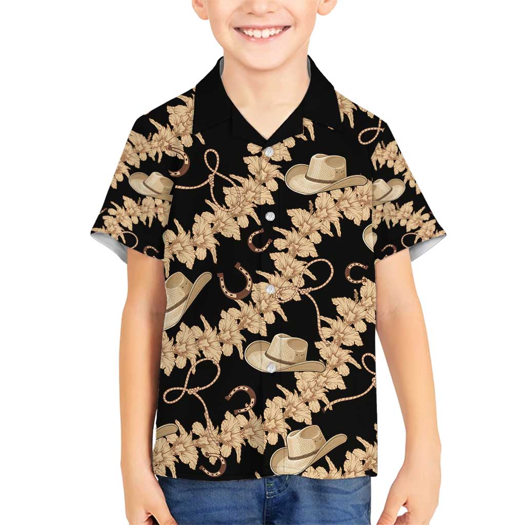 Vanuatu Cowboy Family Matching Summer Maxi Dress and Hawaiian Shirt Seamless Straw Hats Hibiscus LT14 Son's Shirt Black - Polynesian Pride
