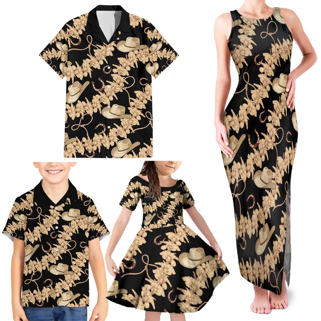 Vanuatu Cowboy Family Matching Tank Maxi Dress and Hawaiian Shirt Seamless Straw Hats Hibiscus - Polynesian Pride