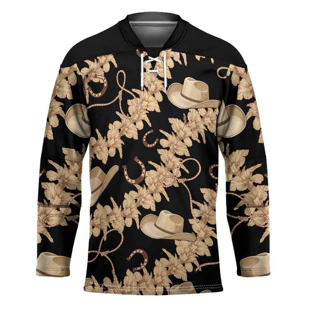 Vanuatu Cowboy Hockey Jersey Seamless Straw Hats Hibiscus - Polynesian Pride