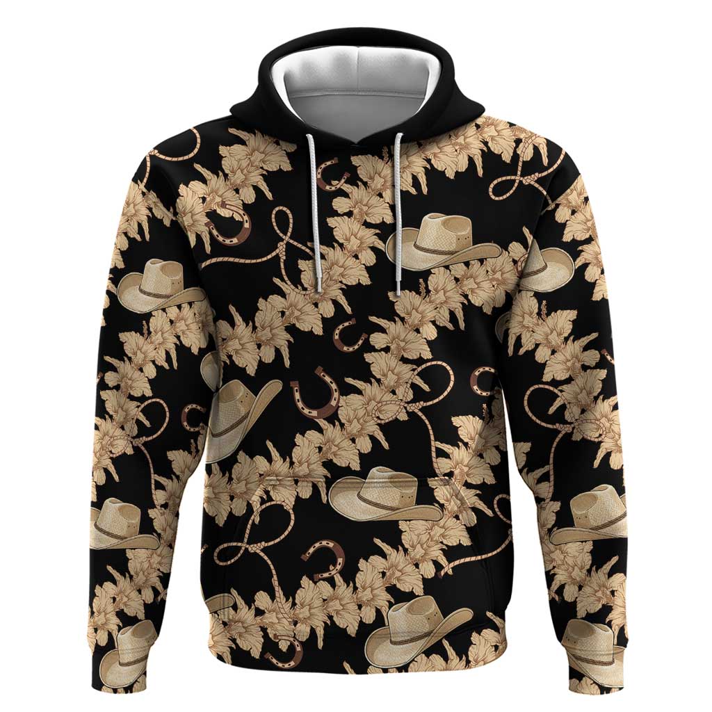 Vanuatu Cowboy Hoodie Seamless Straw Hats Hibiscus LT14 Pullover Hoodie Black - Polynesian Pride