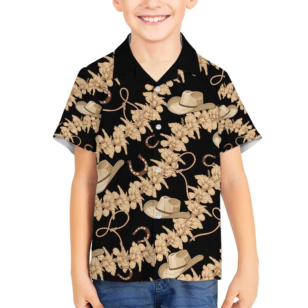 Vanuatu Cowboy Kid Hawaiian Shirt Seamless Straw Hats Hibiscus LT14 Kid Black - Polynesian Pride