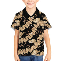 Vanuatu Cowboy Kid Hawaiian Shirt Seamless Straw Hats Hibiscus LT14 Kid Black - Polynesian Pride