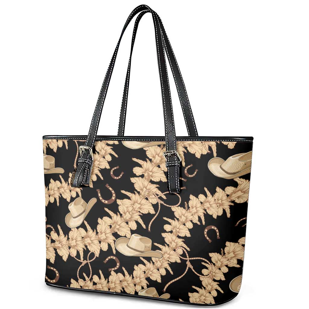 Vanuatu Cowboy Leather Tote Bag Seamless Straw Hats Hibiscus LT14 - Polynesian Pride