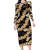 Vanuatu Cowboy Long Sleeve Bodycon Dress Seamless Straw Hats Hibiscus - Polynesian Pride