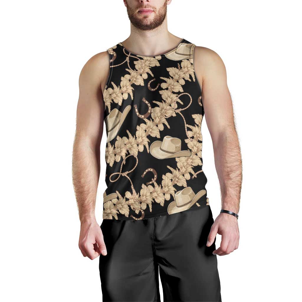 Vanuatu Cowboy Men Tank Top Seamless Straw Hats Hibiscus - Polynesian Pride