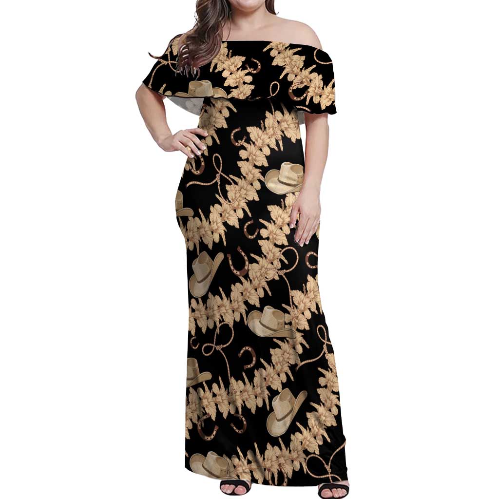 Vanuatu Cowboy Off Shoulder Maxi Dress Seamless Straw Hats Hibiscus - Polynesian Pride