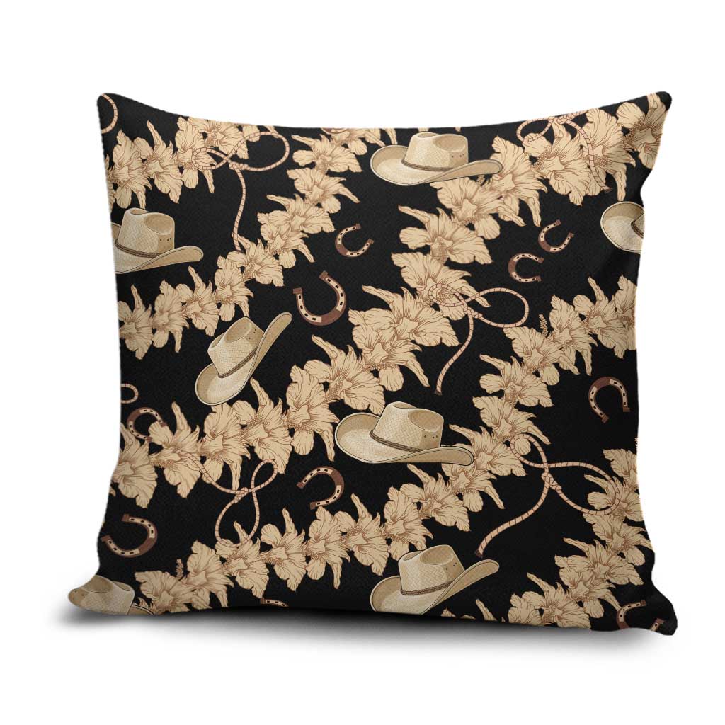 Vanuatu Cowboy Pillow Cover Seamless Straw Hats Hibiscus LT14 Black - Polynesian Pride