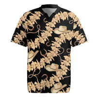 Vanuatu Cowboy Rugby Jersey Seamless Straw Hats Hibiscus LT14 Black - Polynesian Pride